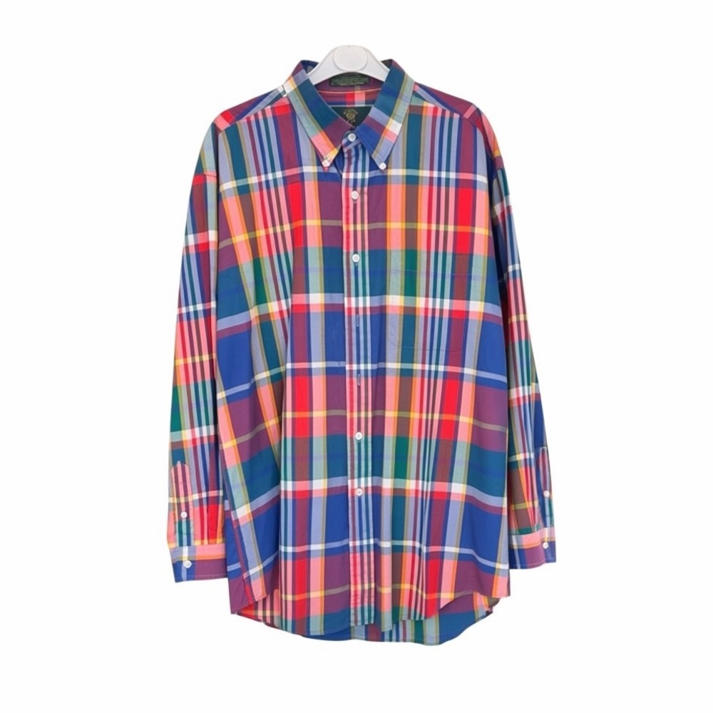 Embassy Row Men’s Button-Down Shirt. Burnt Orange, Red, Blue, Green. Size Large